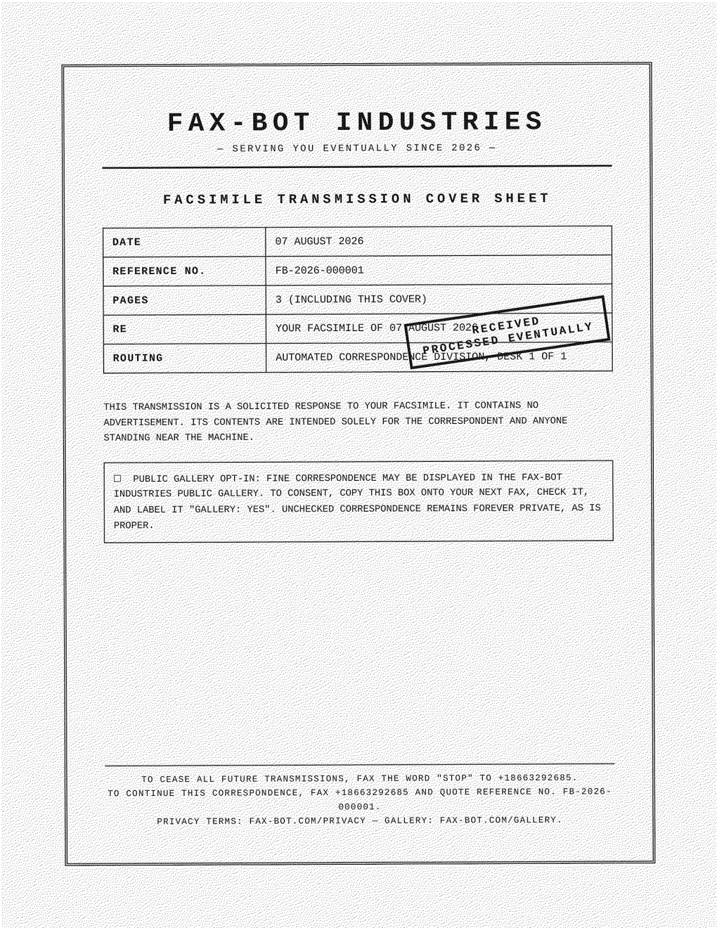Fax-Bot reply, page 1