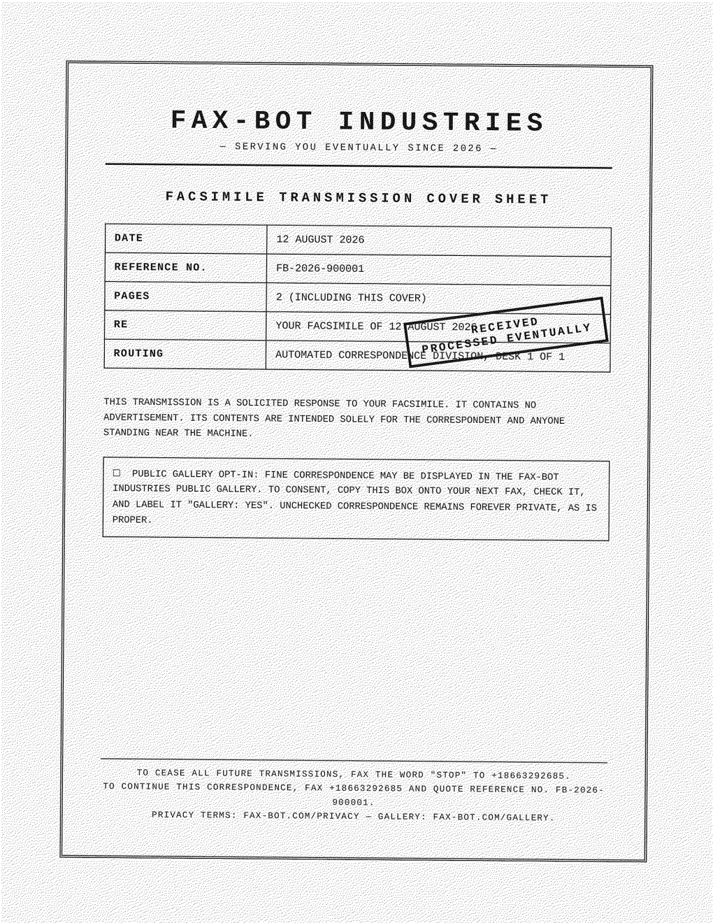 Fax-Bot reply, page 1